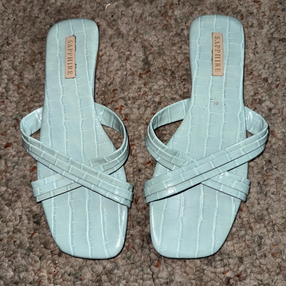 Blue Criss-Cross Slide Sandals